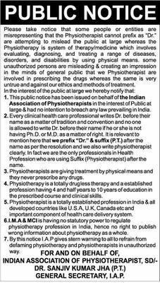 Physiotherapy Public Notice